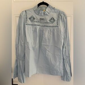 Free People Women's Light Blue Lace Detail Top